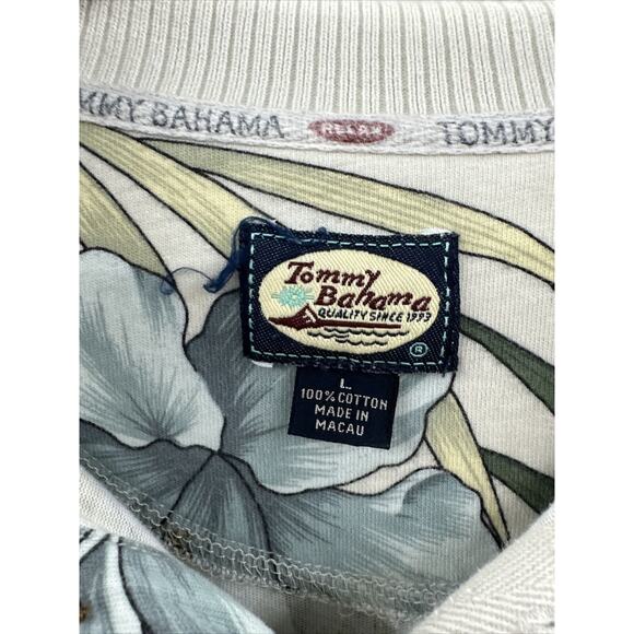 TOMMY BAHAMA Original Men's L Hawaiian Polo Blue Green Florals Seafoam Green - Picture 2 of 10